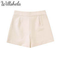 Willshela ผู้หญิงแฟชั่นแข็ง Midi Culottes วินเทจด้านหน้าซิปด้วยปุ่มเอวสูงหญิงเก๋เลดี้กางเกงขาสั้นTH