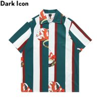 Dark Icon เสื้อเชิ้ตแขนสั้นแนวสตรีทแฟชั่น,เสื้อฮิปฮอปสำหรับผู้ชายเสื้อลำลองทรงหลวม