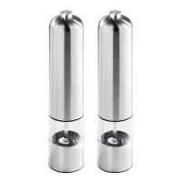 Press style round pepper grinder Electric Mill in Stainless Steel, Salt Mill (Salt) or Pepper Mill-Silver Color-With light