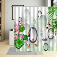 3D Modern Chinese Style Flowers Animal Shower Curtain Lotus Carp Bird Home Bathroom With Hook Decorative Cloth Washable Fabric