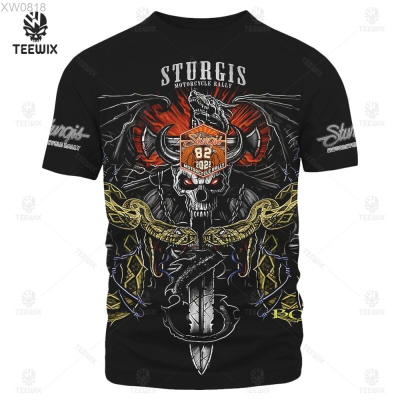sturgis skull (สต็อกเพียงพอ) rally motorcycle and snake all over print t-shirtคุณภาพสูง size:S-5XL