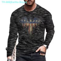 ♦♕ Eartha Boyle Autumn/winter 2023 new men long sleeve round collar fashion T-shirt 3 d American flags printed t-shirts street fashion coat