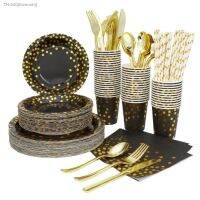 ❁ Dishes Healthy Elegant Decorative Disposable Golden Dotted Dinnerware Dinnerware for Camping