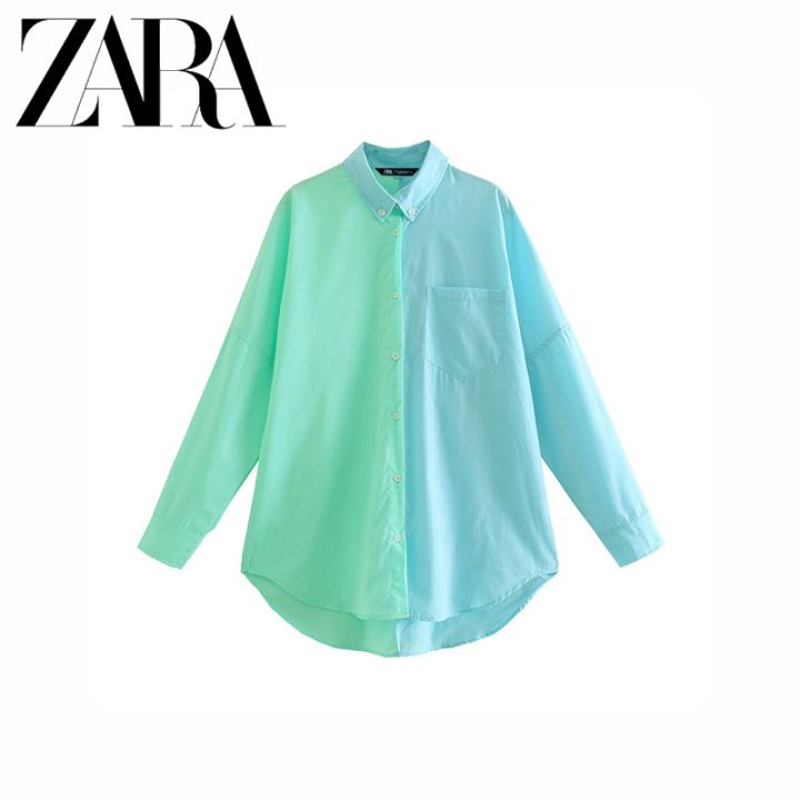 zara-ใหม่-เสื้อเชิ้ต-สีตัดกัน-แฟชั่นฤดูร้อน