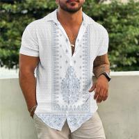 Hawaiian Mens Shirt Simple Pattern Short Sleeve Clothes Loose Beach Vacation T-Shirt Fashion Lapel Shirt for Man Harajuku Tops