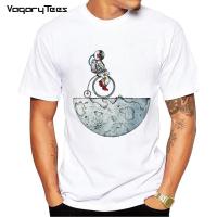 Astronaut Riding The Bicycle On The Moon T Shirt MenS Creative Design Summer Tshirt Casual Streetwear Funny T Shirts Men White