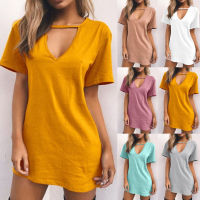 Sleeve Color Mid-length Women’s Dress Neck Round Short Solid Womens Dress Girl Mini Dress Female Casual Dress with Belt