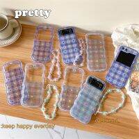 เคสโทรศัพท์สร้อยข้อมือลวดลายดอกไม้สีฟ้าสำหรับ Samsung Galaxy Z Flip 4 3ฝาหลังเป็นลอนนุ่มใสกันกระแทก