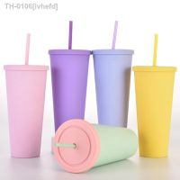 ❀ ivhefd O copo de palha plástico com tampa caneca geada BPA livra Leakproof reusável garrafa água leite café suco bebendo 24oz