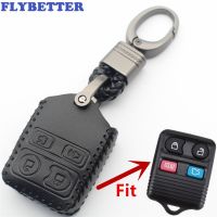 Flybetter เคสพวงกุญแจหนังแท้4กุญแจรีโมทปุ่มสำหรับ Ford Crown/Victoria/Escape/Expedition/Explorer L356