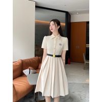 DKCC MIU MIU 2023 Summer new elegant and fashionable letter embroidered logo waist slimming mid-length dress