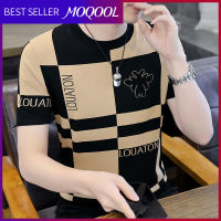 MOQOOL เสื้อยืดแขนสั้นผ้าปอสำหรับผู้ชาย,เสื้อยืดแนวโน้มแฟชั่นพอดีตัวเกาหลีแบรนด์แฟชั่นวัยเยาว์