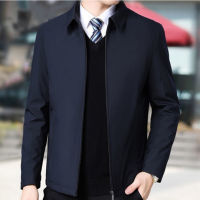 Business MenS Jacket Autumn Wind Casual Coats Turndown Collar Zipper Simple Middle-Aged Elderly Men Dad clothes Office Outerwea