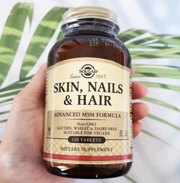 วิตามินรวม สำหรับผิว เล็บและผม Skin Nails And Hair Advanced Msm Formula 120 Tablets Solgar