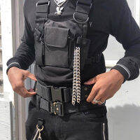 Jalan Vest Dada Pinggang Beg Laras เสื้อกล้าม Hitam ฮิปฮอป Dada Taktikal สายรัดซองใส่กระเป๋ากระเป๋าไนล่อน Lelaki XA141M