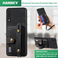 HANNEY สำหรับ Samsung A22กาแล็คซี่ A12 A02S A03S A21S A50 A50S A30S A31 A20 A30 A71 A70 A70S A82 F62 M62 4G 5G เคสเนื้อเรโทรเคสโทรศัพท์กันกระแทกกระเป๋าเก็บบัตรกันตกพร้อมฝาหลังแบบนิ่มสายคล้องแทบข้อมือ