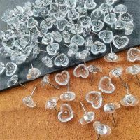 50pcs/100pcs box Heart Shape Markers Drawing Photo Wall Studs Cork Board Pins Transparent Push Pins Photo Thumb Maps Thumbtack Clips Pins Tacks