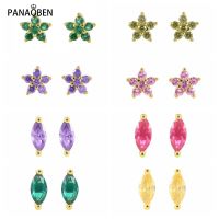 [Han ornaments] PANAOBEN 925เงินสเตอร์ลิงเงาคริสตัลต่างหูสตั๊ดขนาดเล็กสำหรับผู้หญิงที่มีสีสันดอกไม้ม้าตาเจาะต่างหูเครื่องประดับ