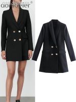 ✿ 27bf6658 Aonibeer-Blazer Feminino Jaqueta เสือจักรยานภูเขาแขนยาวde Manga Longa Trespassado Fino เป็นทางการ Preto Elegante Para Escritório Outono 2023