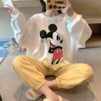 {AH Department Store}ฤดูใบไม้ร่วง2021ใหม่แฟชั่น Mickey แขนยาวกางเกงสุภาพสตรีชุดนอนสไตล์เรียบง่ายผู้หญิง39; S Home Service ชุดนอนชุด