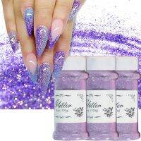 100g Superfine Purple Glitter Chrome 0.2mm 1/128 Sugar Crystal Diamond Nail Powde Iridescent Sparkling Sweater Design NAIL Decor