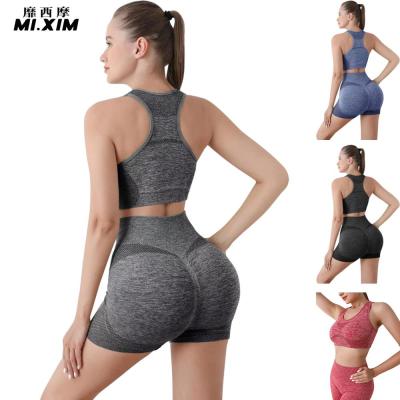 Women Seamless Yoga Set Running Workout Short Pants Sportswear Gym Clothing Fitness Vest Crop Top High Waist Shorts Sports Suits
