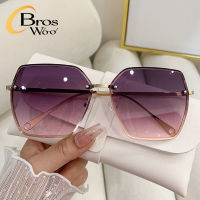 (Bros Woo) กรอบใหญ่ป้องกันรังสียูวีแว่นกันแดด Frameless ไล่โทนสีแว่นกันแดดแฟชั่นเกาหลีสำหรับผู้หญิง