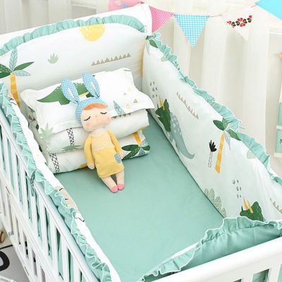 5pcs Cotton Baby Bedding Set Washable Toddler Crib Bumper Bed Sheet Pillowcase Dinosaur Star Big Crown Small Crown