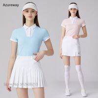 Azureway Girl Short Sleeve Sports Shirts Female Korean Style Quick-Dry Golf T-shirt High Waist Skirt Tennis Culotte Clothes Clothing Sets