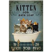 Cats Vintage Metal Tin Sign Bathroom Wash Your Paws Iron Painted Plaque Wall Decoration Bar Men 39;s Hole Cat Club Novelty Poster