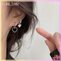 [KUNLIAN] 2ชิ้นใหม่แฟชั่นต่างหูแบบห่วงสีเงินต่างหูรูปหัวใจไม่สมมาตรต่างหูตามอารมณ์ต่างหูสำหรับผู้หญิงต่างหูเครื่องประดับของขวัญวันเกิดสำหรับงานเลี้ยง