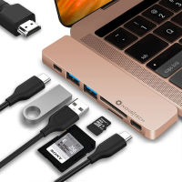 NOV8Tech USB C HDMI Hub for MacBook Air M1 2021/2020/2019/2018 USB Adapter, 7 in 2 Gold Adapter Multiport, Thunderbolt 3 Dock, SD/Micro SD Reader, USB-C Hub 100W PD Power Delivery, USB 3.0 2X USB 2.0