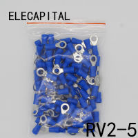 RV2-5 สีฟ้าแหวนฉนวนสายไฟขั้วต่อไฟฟ้า CRIMP TERMINAL CABLE Connector สายไฟ 100 ชิ้น/แพ็ค RV2.5-5 RV-yfm6