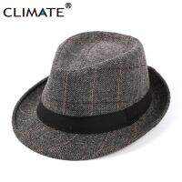 CLIMATE Men Jazz Hat Cap Fedora Plaid Formal Hats For Man Solid Winter Polyester Woolen Fedoras Cap Black Fedora Men Hat Cap