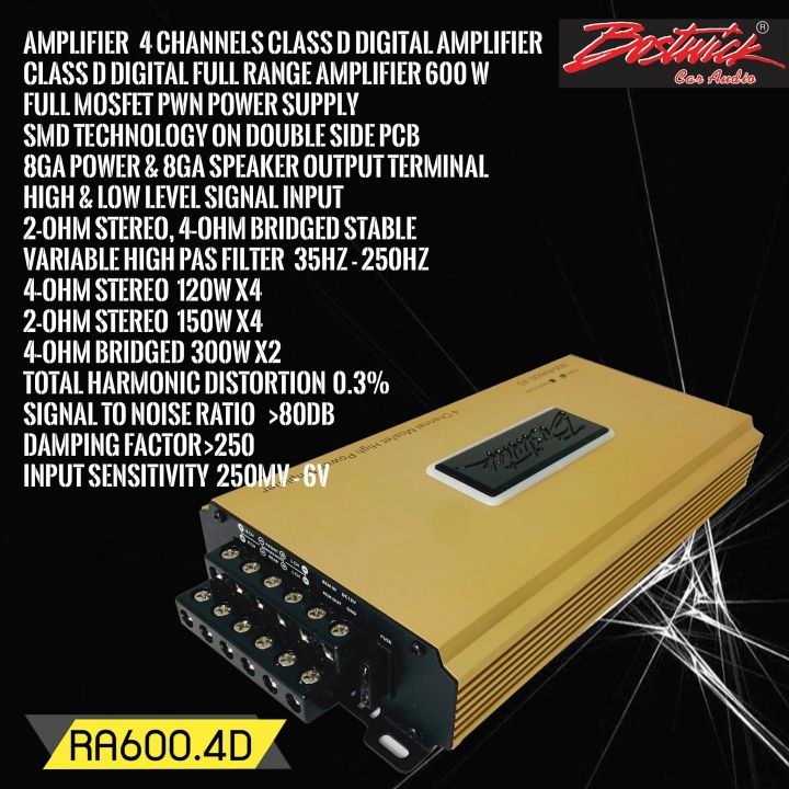 เพาเวอร์แอมป์-4ch-class-d-รุ่นbos-ra600-4d-ใช้ขับลำโพงเสียงกลาง-แหลม-ลูกโดด-กำลังขับ-600วัตต์-สำหรับขับซับและเสียงกลางโดยเฉพาะ-เครื่องเสียงติดรถ