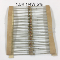 1.5K 1/4W 5% Resistor ตัวต้านทาน 1.5 กิโลโอห์ม 1/4วัตต์ ค่าความผิดพลาด+-5%  ตัวต้านทาน แบบคาร์บอนฟีล์ม Through Hole Resistor Carbon Film ของแท้นำเข้าไต้หวัน