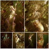 Siren Song And Deep Sea Mermaid Vintage Wall Art Canvas Painting Elves In The Sea Poster Print Mysterious Creature Decor Prints