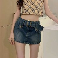 ◇✚ Short skirt with hips and denim skirt womens 2023 spring and summer new retro high waist hot girl a-line culottes skirt