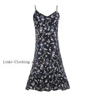 Ready Stock - 6 color New vintage chiffon floral sling dress womens dress