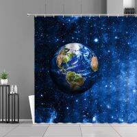 3D Digital Printing Resistant Waterproof Bathroom Shower Curtain Shower Curtains Polyester Waterproof 3D Printing Blue Globe Shower Curtains Bath Screens Home Decor Background Curtain With Hook