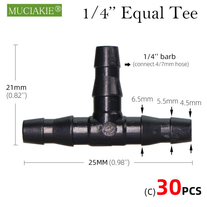 30pcs-1-4-micro-ท่อน้ำ-connector-garden-หยดชลประทานข้อต่ออะแดปเตอร์-4-7mm-barb-tee-เท่ากับ-cross-ข้อศอก-end-plug-ข้อต่อ-tutue-store