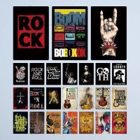 Rock &amp; Roll ป้ายดีบุก Vintage Metal Plaque Retro Wall Decor สำหรับบาร์ผับ Club Man Cave