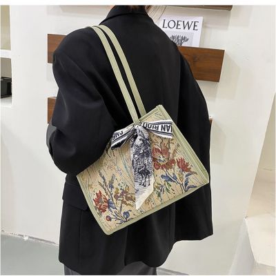 Popular Classy Oil Painting Canvas Portable Small Square Bag Female 2022 New Style Trendy Niche Design Texture All-Match Shoulder