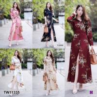 P11335 เดรสเชิ้ตยาวลายกุหลาบ 	Rose Pattern Long Dress