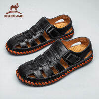 Desert Camel【Free Shipping】ขนาดใหญ่ขนาด 38 ~ 47 รองเท้าแตะผู้ชายหนังแท้ฤดูร้อนบวกปุ๋ยขยับขยายแนวโน้มสบาย ๆ รองเท้าหนังเย็น