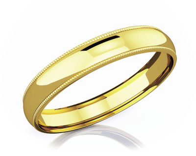 แหวนหมั้นทอง 18K แบบเกลี้ยง 4 mm Milgrain Domed Romantic Classic