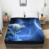 3D HD Digital Printing Custom Bed Sheet With ElasticFitted Sheet Twin KingAnimal moon Wolf Bedding Mattress Cover 150x200CM