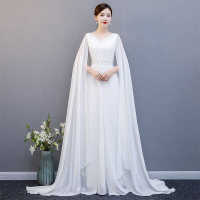 Dinner Dress Classical Chinese Style Fairy White Chiffon Performance Dress Long Performance Wear