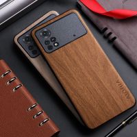 Funda De Cuero Con Patrón De Madera De Bambú Para Xiaomi, Cubierta Trasera De Cuatro Esquinas Para Poco X4, X5 Pro, NFC, 5G, Nfc