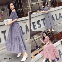 GN5110 **รบกวนสอบถามก่อนสั่งซื้อจ้า** Maxi Dress แม็กซี่เดรสปาดไหล่ จั้มยางยืด